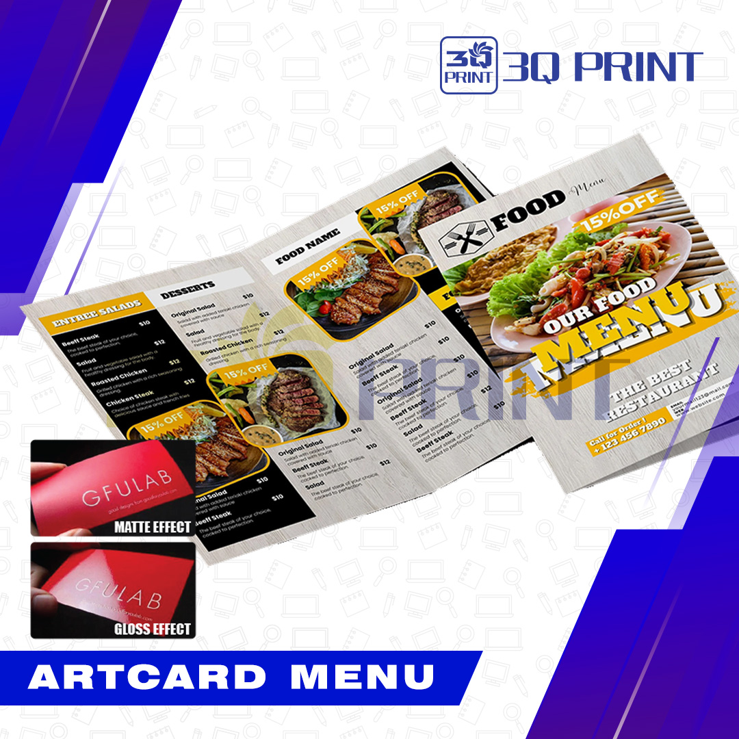 Menu Artcard with Gloss or Matte Lamination